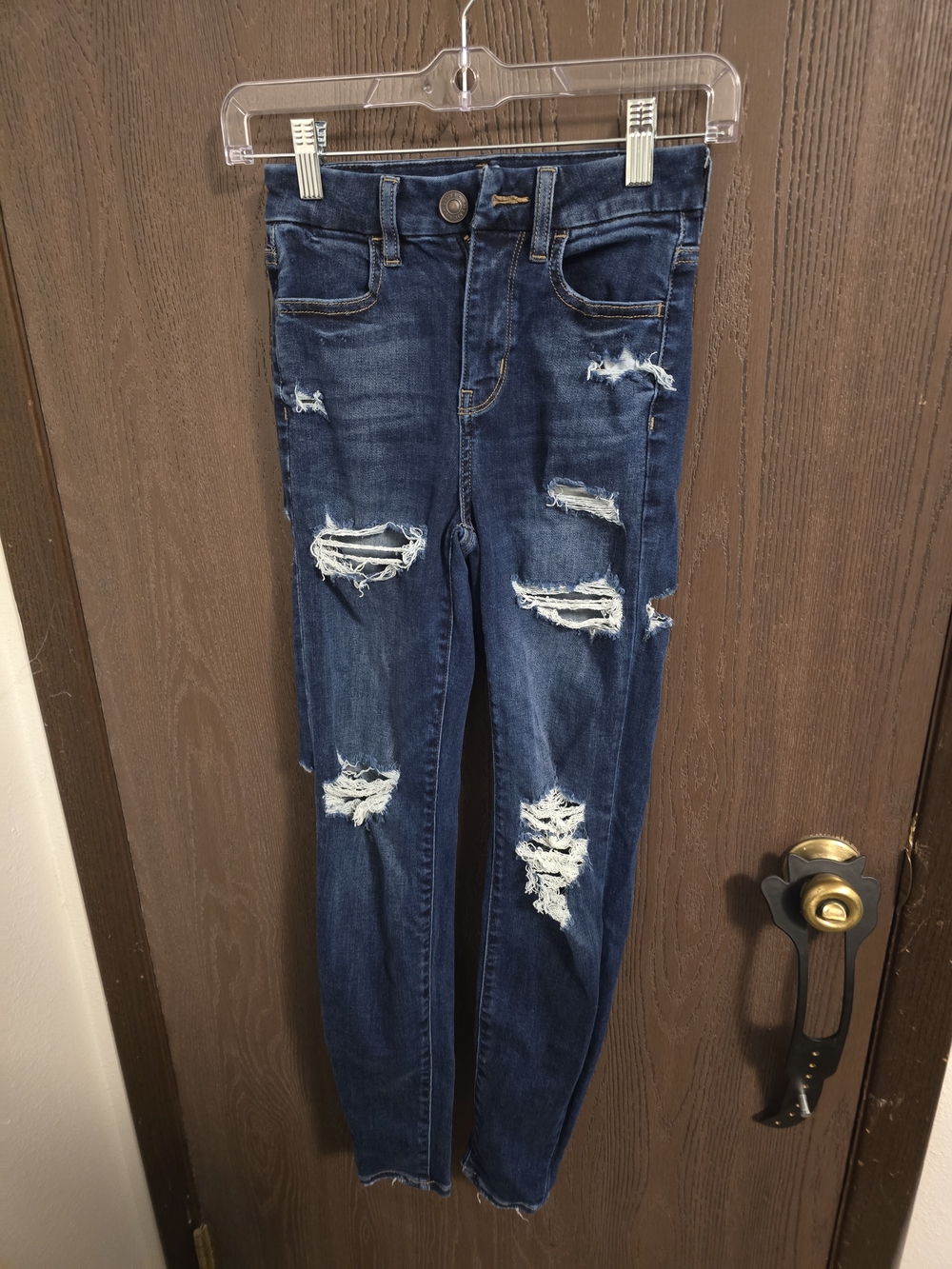 American Eagle Outfitters Distressed Skinny Jeans - Dark Blue
